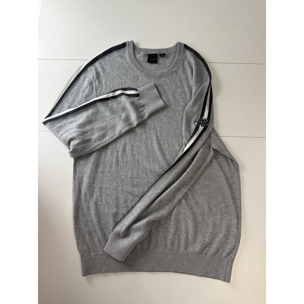 Dunning Sweater Thin Mens XL Gray Stripe Raglan Crew Neck Wool Blend Pullover